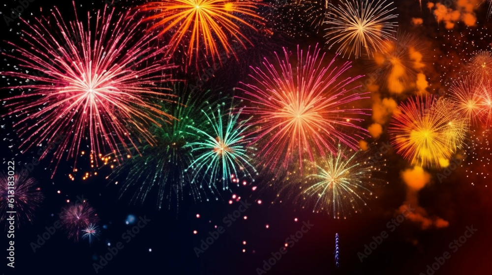 Colorful fireworks of various colors over night sky.Fireworks light up the sky with dazzling display for celebration.