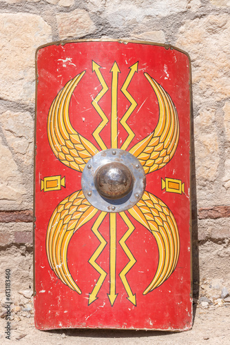 Photos shield of a soldier from ancient roman empire, scutum augusta