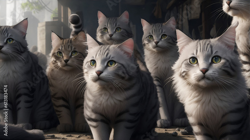 Large group of cats. Generative AI