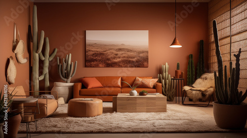Nature inspired desert landscape room design, generative ai