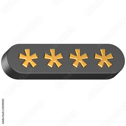 3d icon of a black password input box with gold stars inside