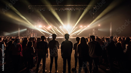 people celebrate at night on a group. the stage is brightly lit. Generative AI