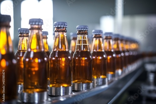 Line of Bottling Beverages in Plastic Bottles. Generative AI