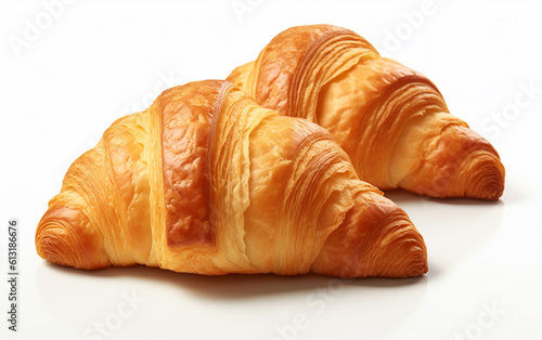 Freshly baked croissants in a bakery, fresh croissant photography, a simple yet enticing croissant. croissant with its golden - brown crust and flaky layers. Generative AI