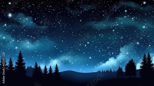Celestial Symphony of Moon, Stars, and Space Painting a Captivating Dark Landscape. Nature's Beauty Illuminated by Moonlight, Amidst Silhouetted Trees and Starry Skies, with Generative AI.