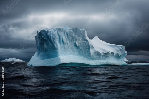 Iceberg in the polar regions. Arctic ice sheet in the ocean. Antarctica glacier in nature background.