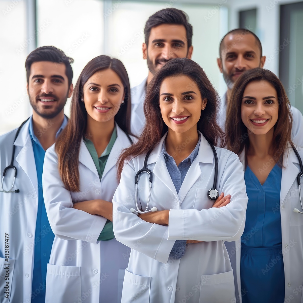 Medical Science Laboratory with Team Successful Scientists, Happy group of Latin American doctors at the hospital. Medical Science Laboratory with Team Successful Scientists, Happy group of Latin American doctors at the hospital.
