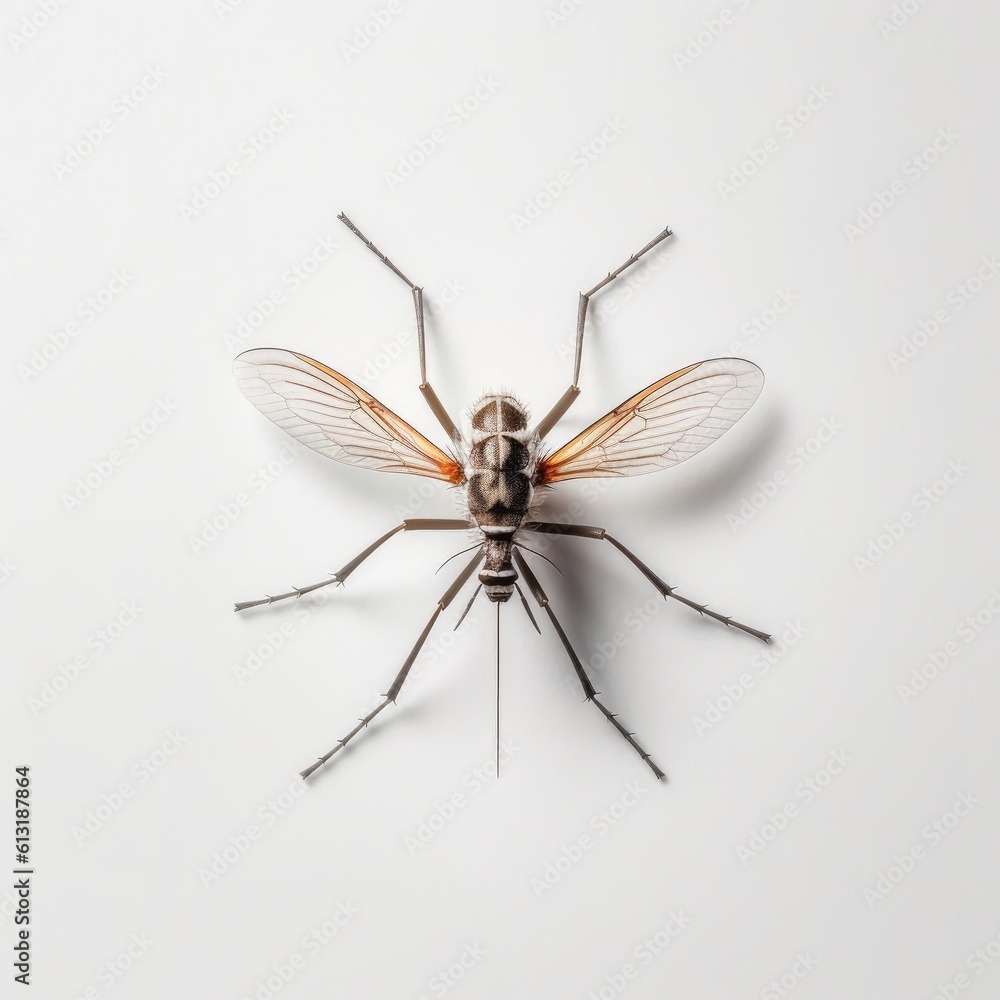 Mosquito on white background, chikungunya, malaria and other infections, Insect isolated on white background, AI generated. Mosquito on white background, chikungunya, malaria and other infections, Insect isolated on white background, AI generated.