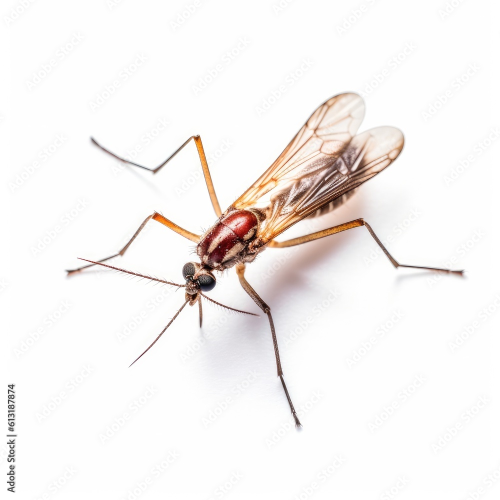 Mosquito isolated on white background, malaria and other infections, AI generated. Mosquito isolated on white background, malaria and other infections, AI generated.