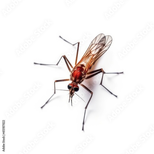 Anopheles mosquito on white background, Dangerous vehicle of zika, dengue, chikungunya, malaria and other infections, AI generated.