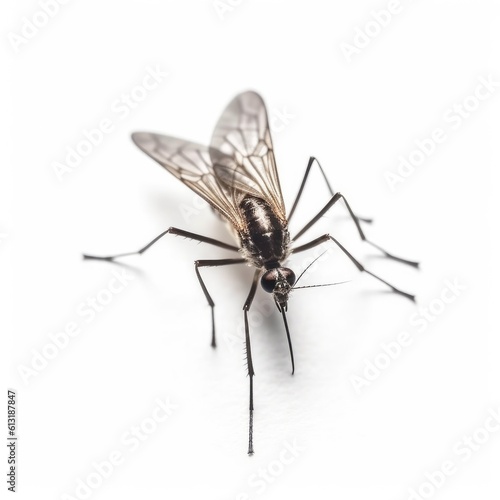 Dangerous Zika virus aedes aegypti mosquito on white background, AI generated.