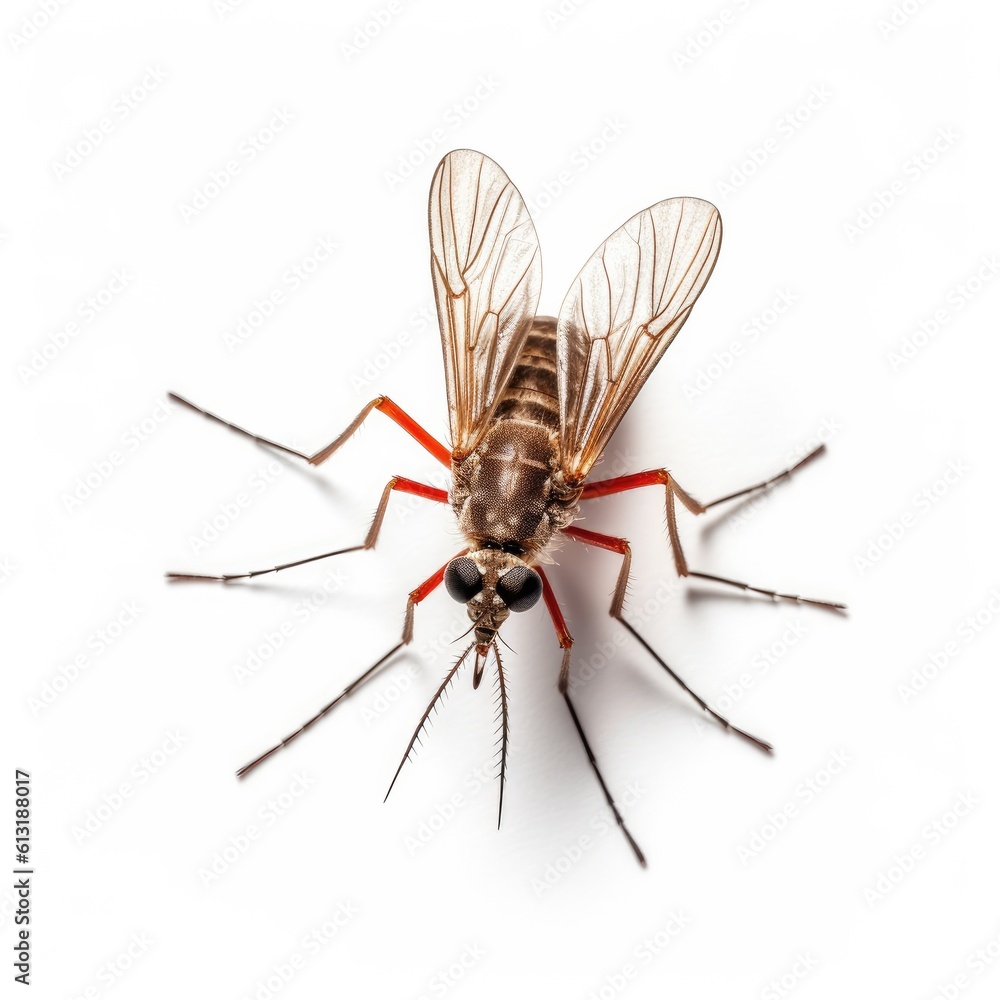 Mosquito isolated on white background, malaria and other infections, AI generated. Mosquito isolated on white background, malaria and other infections, AI generated.
