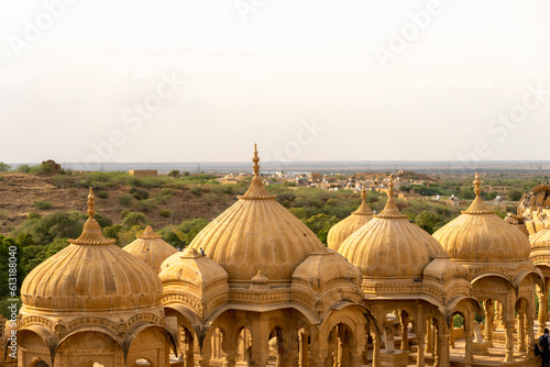 фотографія The royal cenotaphs of historic rulers, also known as Jaisalmer Chhatris, at Bada Bagh in Jaisalmer, Rajasthan, India
