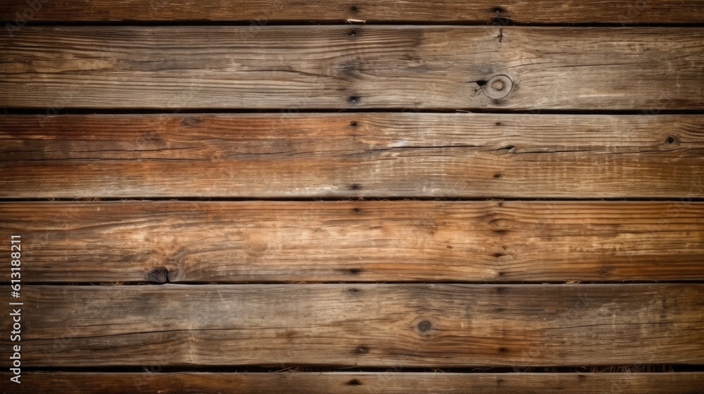 Obraz premium Vintage Weathered Wall: Closeup of Textured Wooden Boards and Brown Timber Planks, Showcasing the Natural Beauty and Timeless Charm with Generative AI.