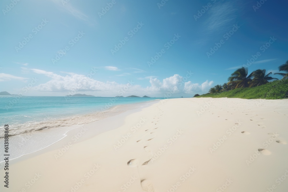 Empty Tropical Beach on a Sunny Day with Blue Sky Summer Vibes Generative AI