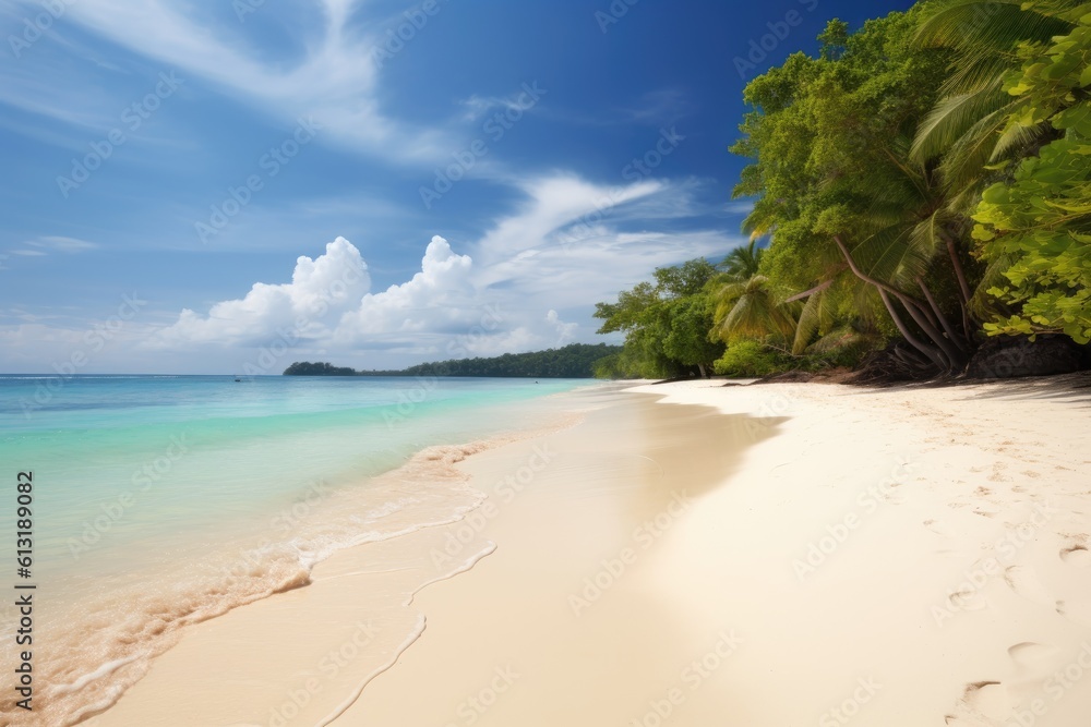 Empty Tropical Beach on a Sunny Day with Blue Sky Summer Vibes Generative AI