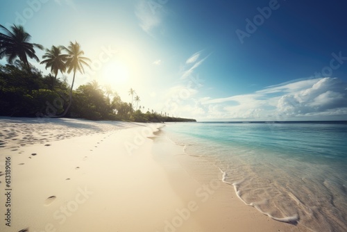 Empty Tropical Beach on a Sunny Day with Blue Sky Summer Vibes Generative AI