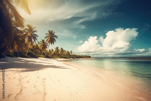 Empty Tropical Beach on a Sunny Day with Blue Sky Summer Vibes Generative AI