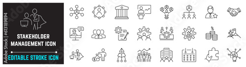 Stakeholder icon includes business leadership, human resource management, team work, Success, Project Stake holders Editable Stroke Icon