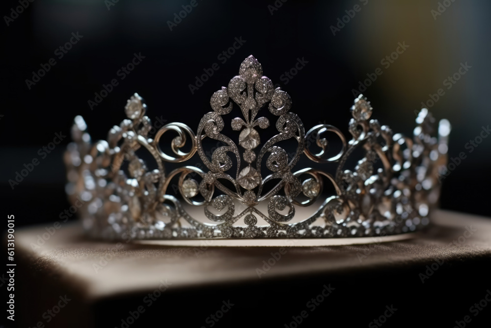Diamond silver tiara details. Golden crown with jewels. Sparkling jewelry princess queen. Diamond silver tiara details. Golden crown with jewels. Sparkling jewelry princess queen.