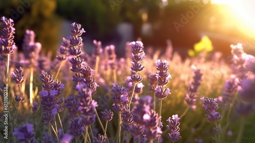 Lavender flowers  soft focus. Field of lavender  Lavandula angustifolia  Lavandula officinalis. Aromatherapy  nature cosmetics  ingredients and herbs for eco products generative ai