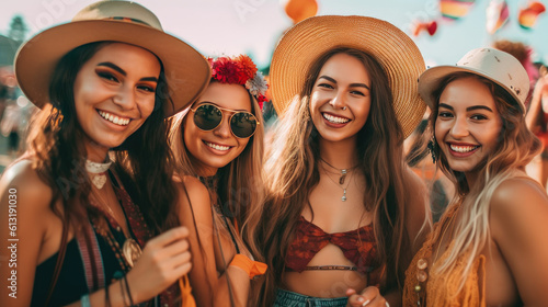 Beautiful young friends having the time of their lives, enjoying the lively atmosphere of a music festival