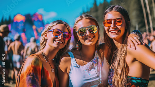 Beautiful girl / women having fun at a music festival / concert