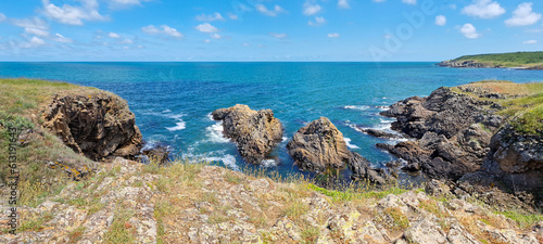 Picturesque rocky coast on the Listi Peninsula south of Sinemorets photo