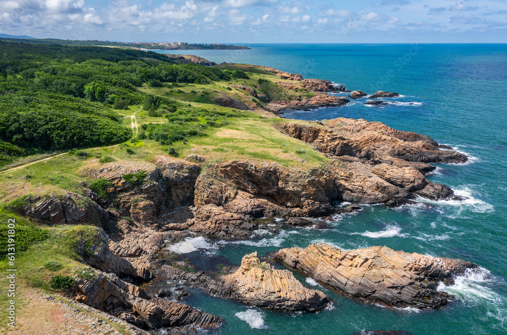 Picturesque rocky coast on the Listi Peninsula south of Sinemorets