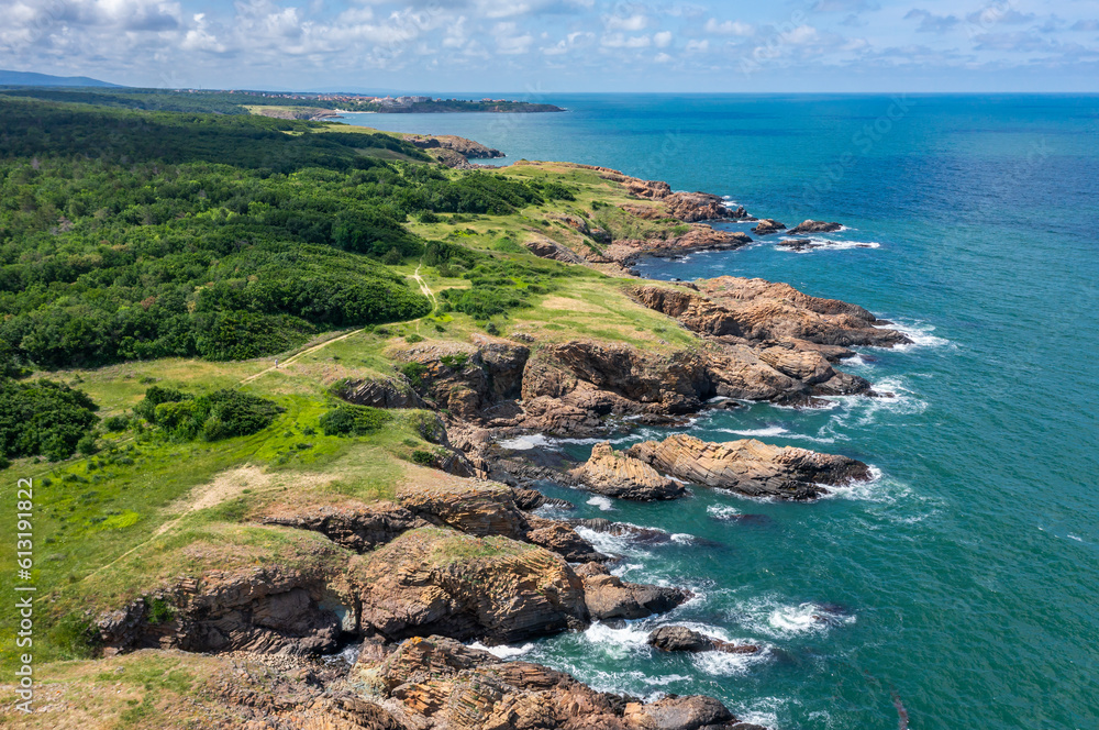 Picturesque rocky coast on the Listi Peninsula south of Sinemorets