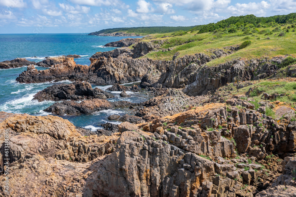 Picturesque rocky coast on the Listi Peninsula south of Sinemorets
