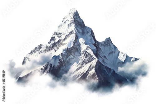 Fotografia, Obraz snow mountain isolated on white background. Generated by AI.