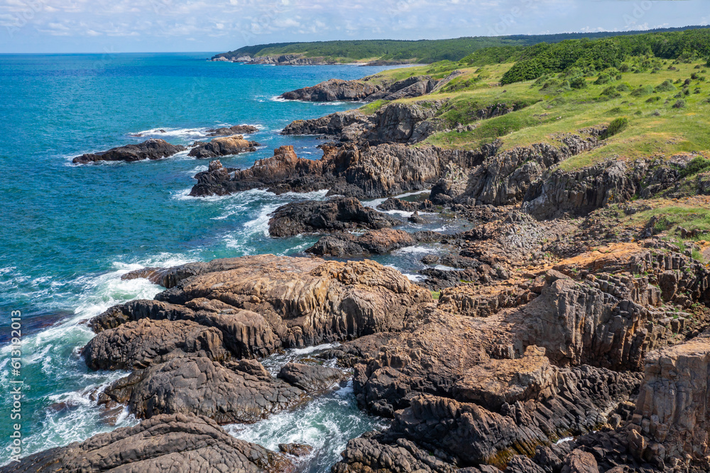 Picturesque rocky coast on the Listi Peninsula south of Sinemorets