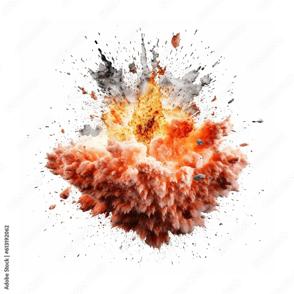 Big explosion effect isolated on white background, created with generative AI