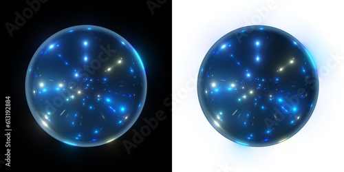 Glass orb with light effect inside, isolated on black and transparent PNG. energy ball, tech power sphere visuals. Abstract magic light orb, futuristic glowing sphere artwork. magic energy sphere