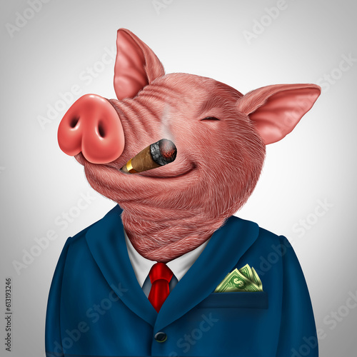 Obraz na plátne Greedflation or Greed Inflation as a selfish Pig character as a greedy business