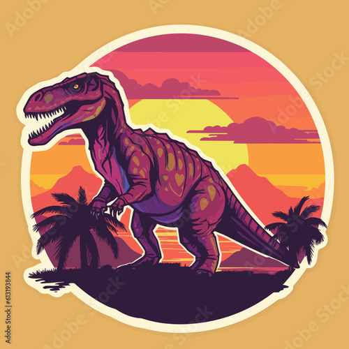 Vaporwave t-rex sticker design - flat vector art © Daniel