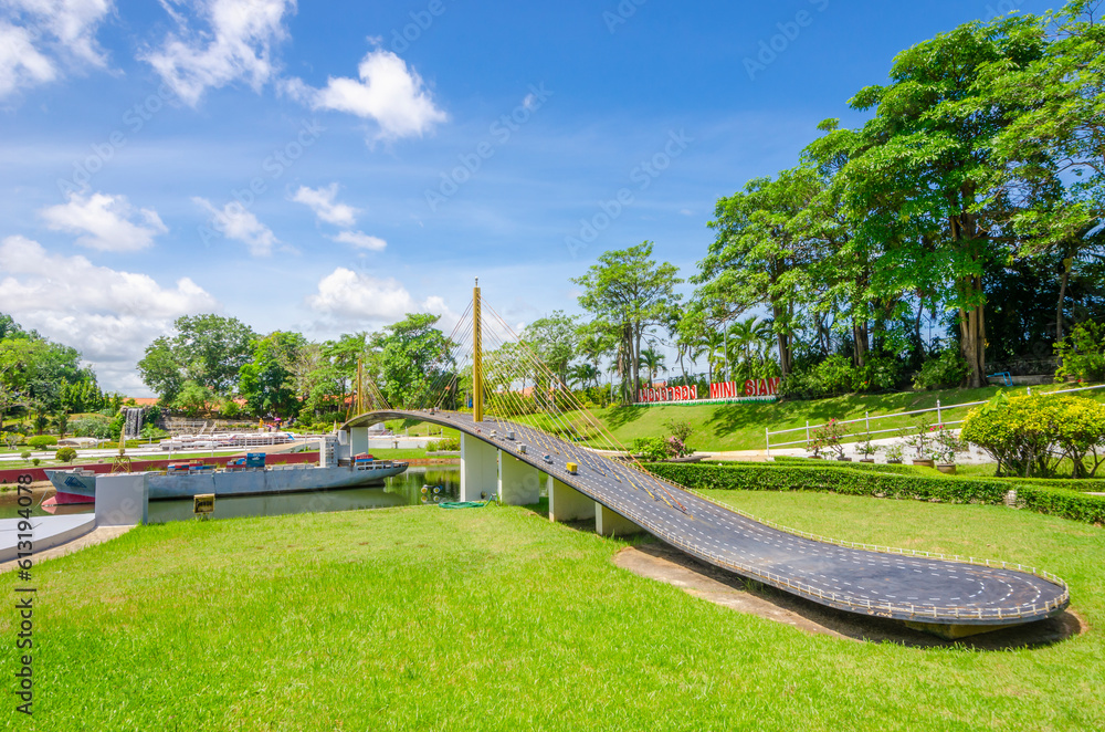 PATTAYA, THAILAND - Mini Siam in Pattaya, Thailand, 3 June, 2017  Landscape of Mini Siam zone with asian landmark view on replica Rama IX.