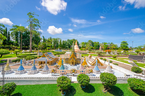 PATTAYA, THAILAND - Mini Siam in Pattaya, Thailand, 3 June, 2017 miniature park - replica part of the Historical Park of Ayutthaya or Wat Phra Srisunpetch.
