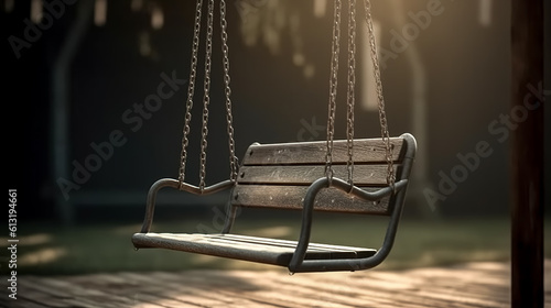 Old children's swing on a blurred background, generative AI.