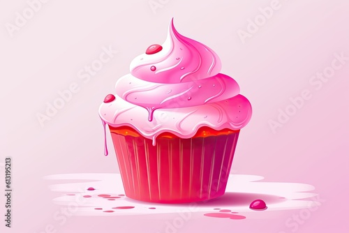Tasty Event Snack  A Trendy Frosted Pink Cupcake Cartoon Character Deliciously Illustrated With Chocolate  Glaze and Creamy Frosting. Generative AI