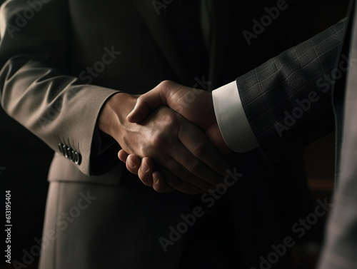 Erfolgreicher Geschäftsabschluss: Business-Handshake zwischen zwei stilvoll gekleideten Personen in Anzügen