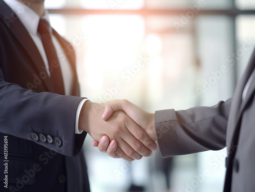 Erfolgreicher Geschäftsabschluss: Business-Handshake zwischen zwei stilvoll gekleideten Personen in Anzügen photo