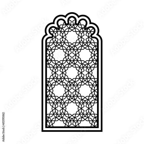 Openwork oriental window in silhouette style for printing and decoration Vector illustration.