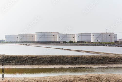 Big industrial oil tanks at oil terminal.