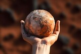 dry earth globe in hand, air pollution concept, generative ai generated