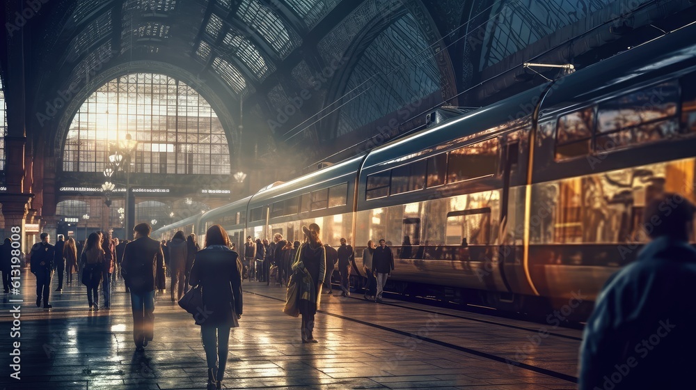 AI-visualized image of CCTV facial recognition in operation at a train station AI-visualized image of CCTV facial recognition in operation at a train station