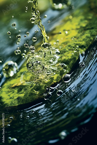 Closeup of water pouring in nature. AI generative