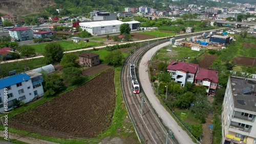 tram aerial view drone footage 4k video