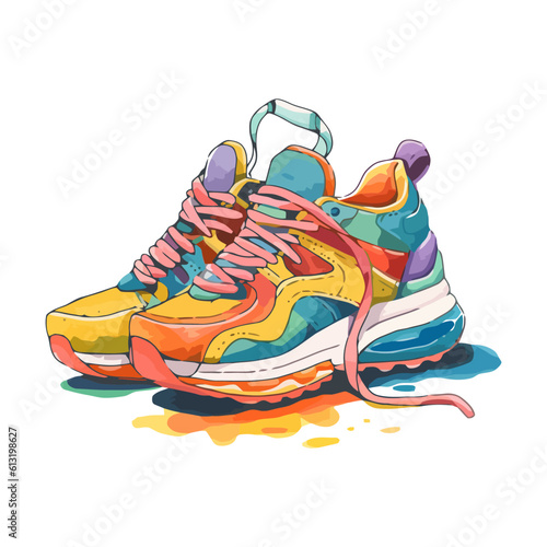 Hand Drawn Watercolor Sneaker Art with Splash Effect